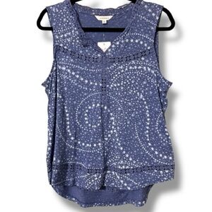 Lucky Brand women’s size large blue star print v neck hi low tank top new